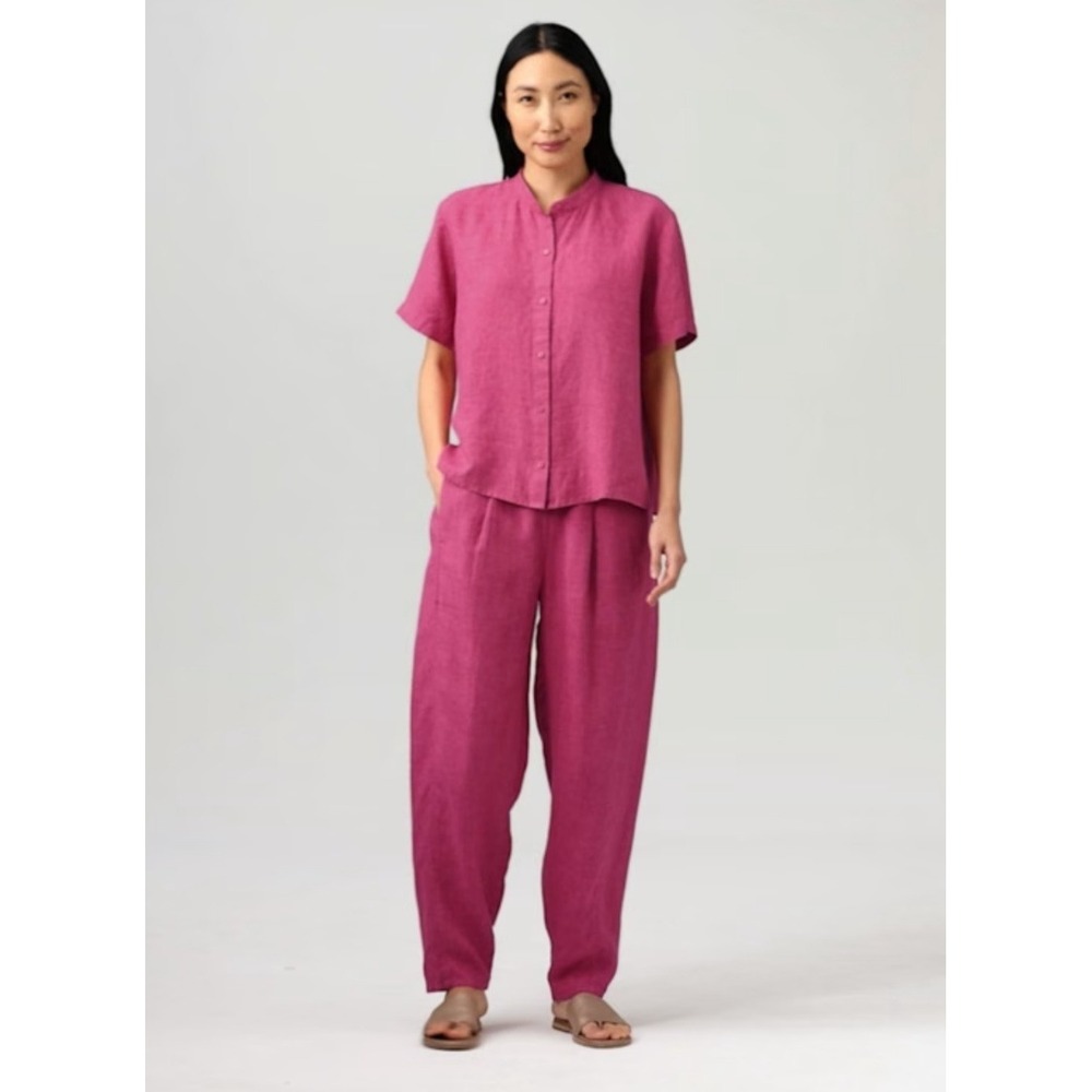 Eileen Fisher Organic Linen Mandarin Collar Shirt & Lantern Pants Set XL NEW
